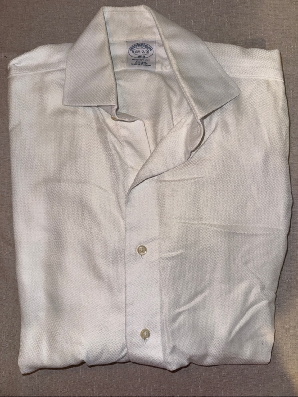 Brooks Brothers White Textured Spread-Collar Dress Shirt